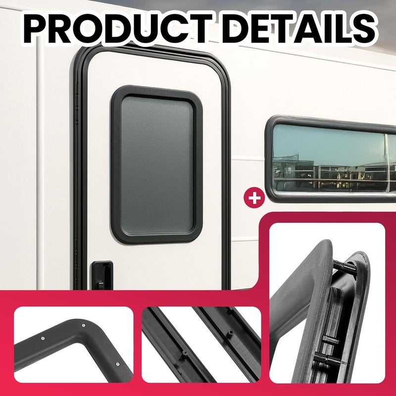 WUTIST 12" W x 21" H RV Entry Entrance Door Window Frame Interior & Exterior Compatible with Most RV, Motorhome, Camper, Trailer Plastic(Nylon) Black - Image 3